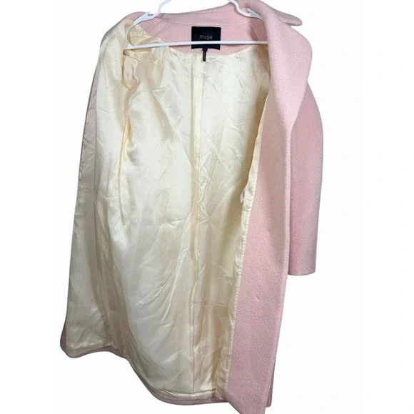 Maje Paris 36/4 Pink Wool Coat Boucle Long Jacket Minimalist Soft Blush Lined - Picture 13 of 16